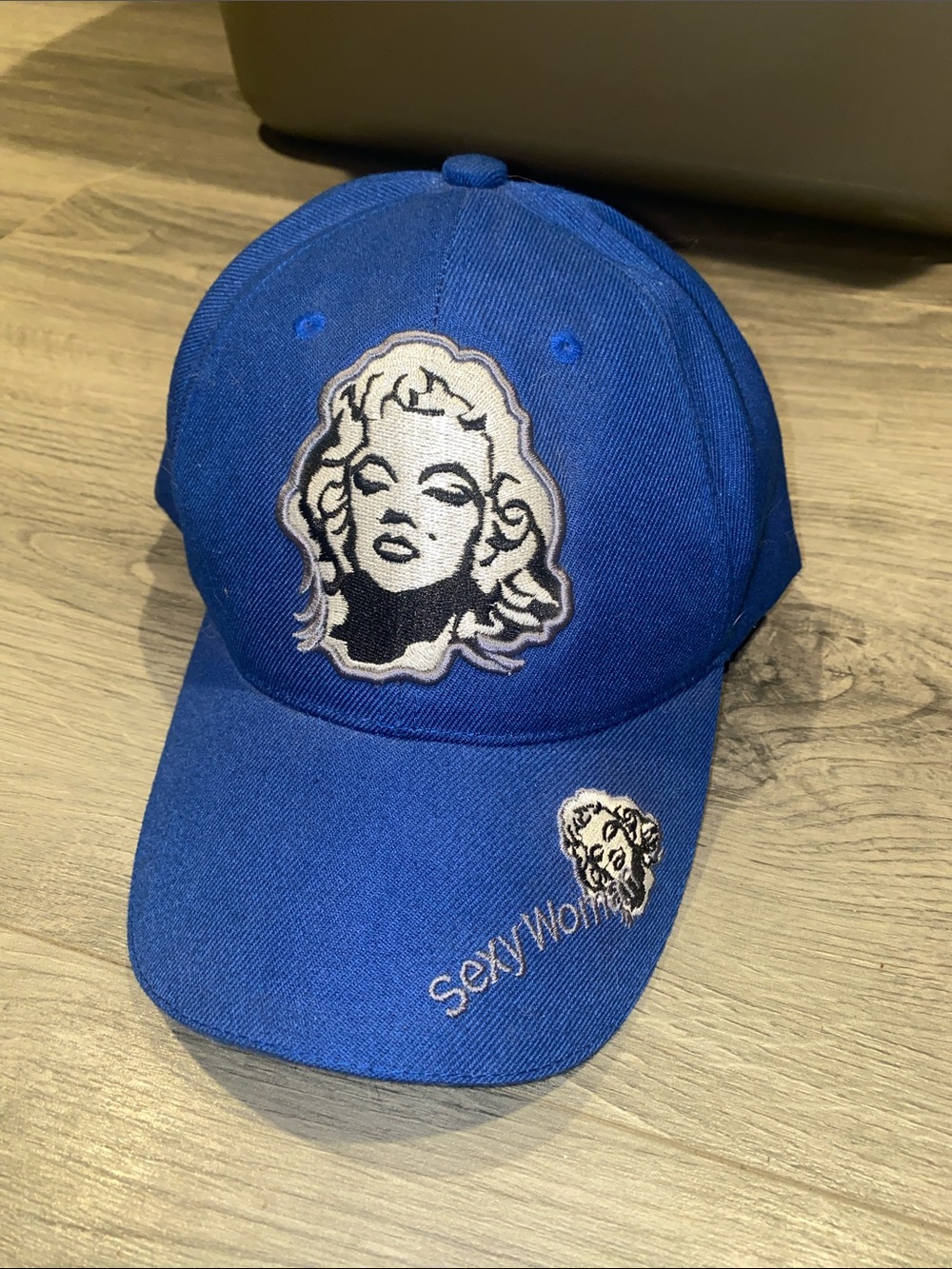 Blue Women's Embroidered Baseball Cap with Marilyn Patch. Sexy Women.